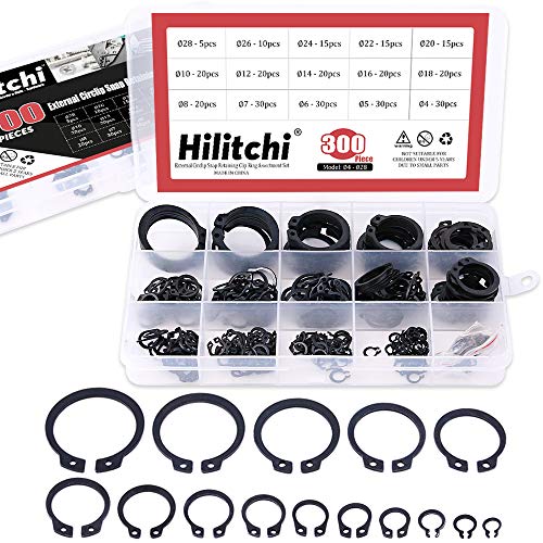 Veringringen | Hilitchi 3-delige [15-maten] Legering Staal Externe Circlip Snap Bevestigingsring Assortiment Set Bevestigingsmiddelen Veringringen