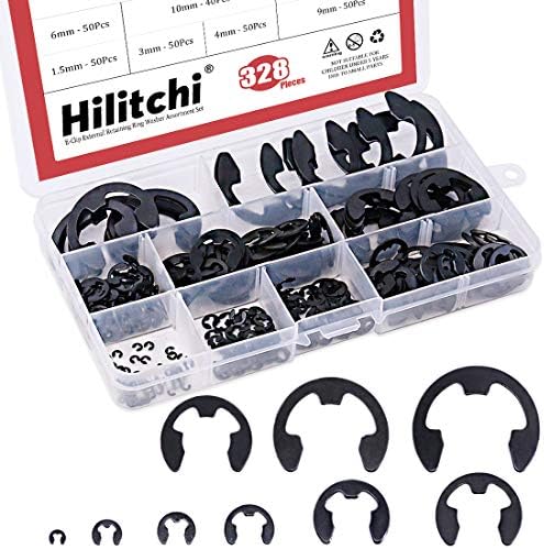 Veringringen | Hilitchi 328-delige [1-maat] Legeringsstaal E-Clip Circlip Externe Bevestigingsring Assortiment Set Bevestigingsmiddelen Veringringen