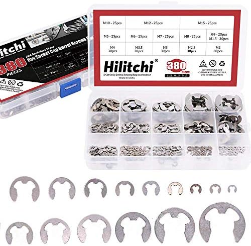 Veringringen | Hilitchi 38-delige [14-maten] E-Clip Circlip Externe Bevestigingsring Assortiment Set – 34 Roestvrij Stalen Bevestigingsmiddelen Veringringen