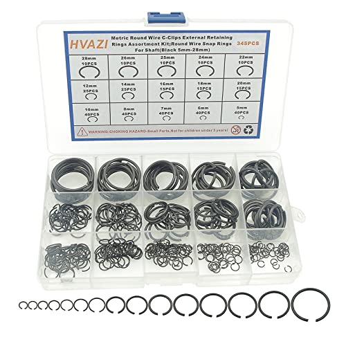 Veringringen | Metric 15-Maten Ronde Draad C-Klemmen Externe Bevestigingsringen Assortiment Kit; Ronde Draad Snapringen Voor As (Zwart 5Mm-28Mm) Bevestigingsmiddelen Veringringen