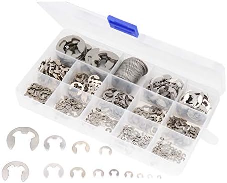 Veringringen | Metric E Clip Externe Snapring Winkel Assortiment Kit, 390 Stukken, 304 Roestvrijstalen E-Clip Snapring Assortiment Kit 14 Maten (1,5Mm – 15Mm), E Clip Externe Behoudring Assortiment Kit Bevestigingsmiddelen Veringringen