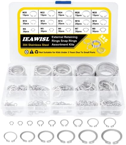 Veringringen | Snap Ring Set, 325 Stuks Bevestigingsring Set 15 Maten 304 RVS Externe Circlip Snap Bevestigingsclip Ring Assortiment Kit – Beveilig Onderdelen Op Geprofileerde Assen, Pinnen, Studs Bevestigingsmiddelen Veringringen