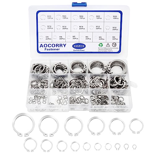 Veringringen | Snapringen Assortiment Kit, 335 Stuks Externe Behoudringen Snapring Set, 15 Maten C Clips Behoudringen Set, Externe Circlip Snapringen Set Bevestigingsmiddelen Veringringen