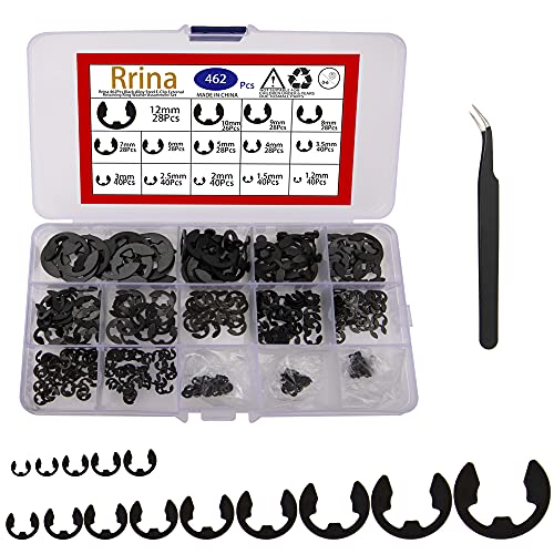 Veringringen | 462 stuks zwarte legering staal E-Clip externe bevestigingsklemmen ringwasmachine circlip snap retainer ringen assortiment kit, 14 maten (1,2-12 mm) Bevestigingsmiddelen Veringringen