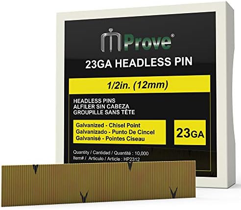 Samengevoegde bevestigingsmiddelen | 23 Gauge Pin Nagels Hoofdloss Micro Pins Met 1/2-Inch Beenlengte Gegalvaniseerde Pinner Nagels Voor Kasten, Molding En Stoffeerprojecten (10000-Stuks) Bevestigingsmiddelen Samengevoegde bevestigingsmiddelen